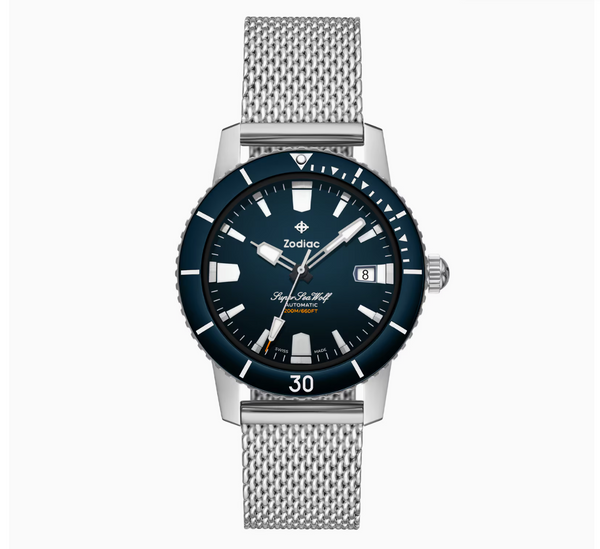 Super Sea Compression Diver Blue/Silver Stainless Steel Black Dial