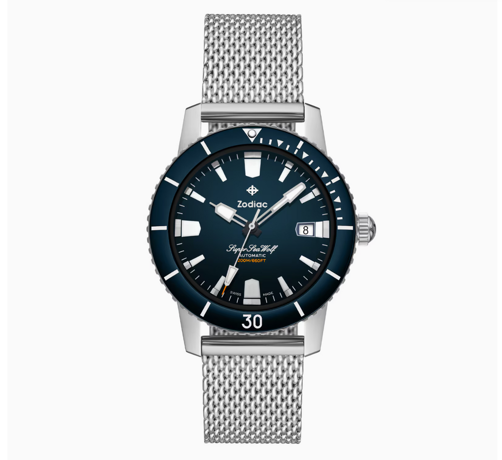 Super Sea Compression Diver Blue/Silver Stainless Steel Black Dial