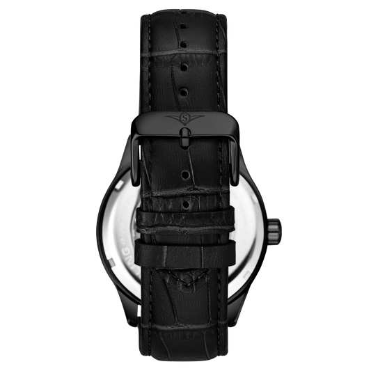 Denmark 3947 Automatic 42mm Skeleton Black Black/Leather | Black Dial