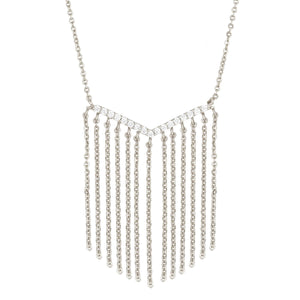 Sole du Soleil Women's 18K White Gold Plated CZ Simulated Diamond Chain Fringe Fashion Necklace 18k White Gold