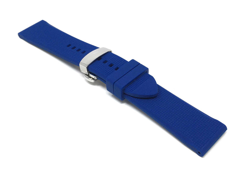 Bandini 22mm Blue Rubber / Silicone Watch Band - Deployment Clasp - Sports Band - Waterproof 22mm / Blue / Silver Buckle |  Dial