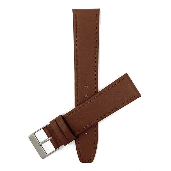 106 | Brown 18mm Classic Slim Leather Watch Band, Many Colors with Stitch 18mm / Brown |  Dial