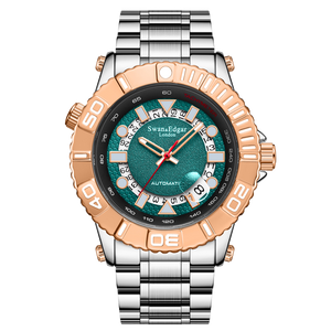 Geometric Racer Automatic Two Tone/Stainless Steel Black-Teal Dial