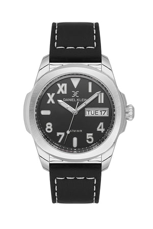Premium Leather Aviator 5 ATM Silver / Black Black Dial
