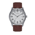 Crosswind Canvas-Overlaid Leather-Band Watch w/ Date Silver/Brown | Silver Dial