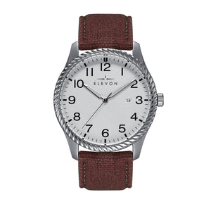 Crosswind Canvas-Overlaid Leather-Band Watch w/ Date Silver/Brown | Silver Dial