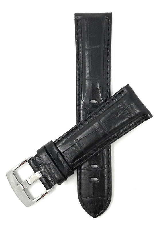 Bandini 18mm Extra long - Black Italian Leather Watch Band - Alligator Pattern - Semi-Padded 18mm Extra long / Black / Silver Buckle |  Dial