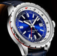 Global Voyager GMT 42mm World Timer Watch Blue/Leather | Blue Dial