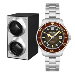 Hermann Swiss Automatic Limited Edition Watch Winder Set Brown / Stainless Steel | Brown Dial