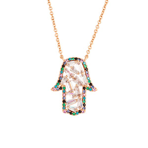 Elegant Confetti Women's 18K Rose Gold Plated CZ Simulated Diamond Hamsa Charm Fashion Necklace 18k Rose Gold