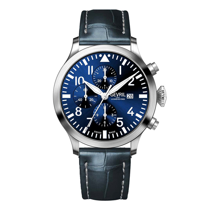 Vaughn Swiss automatic ETA 7750 pilot chronograph blue steel | Blue Dial