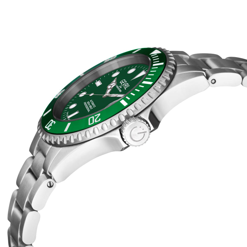 Wall Street Gevril Swiss Made SW200 Steel Rotating bezel Watch, 316L Case, Green DIal | Green Dial