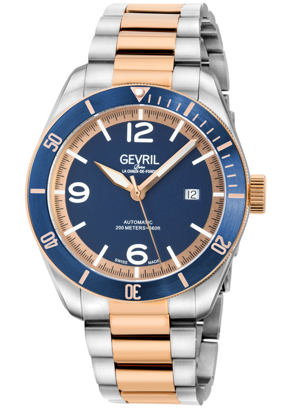 Yorkville-Diver Gevril Swiss Made Sellita SW200, Blue Bezel. Blue Dial,  Two toned Rose Gold Bracelet | Blue Dial