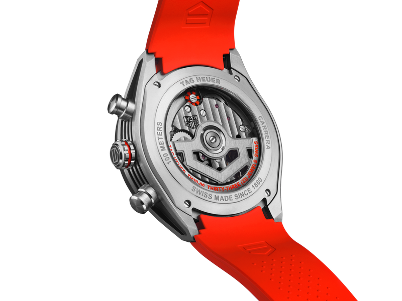 TAG HEUER CARRERA CHRONOGRAPH EXTREME SPORT 44MM, 100M, TITANIUM CASE, RED RUBBER BRACELET, SKELETON Red Skeleton Dial | Red Dial