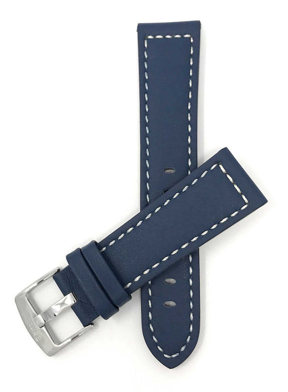 Bandini 24mm Blue Italian Leather Watch Band - Racer - White Stitch -  Padded 24mm / Blue / Silver Buckle |  Dial