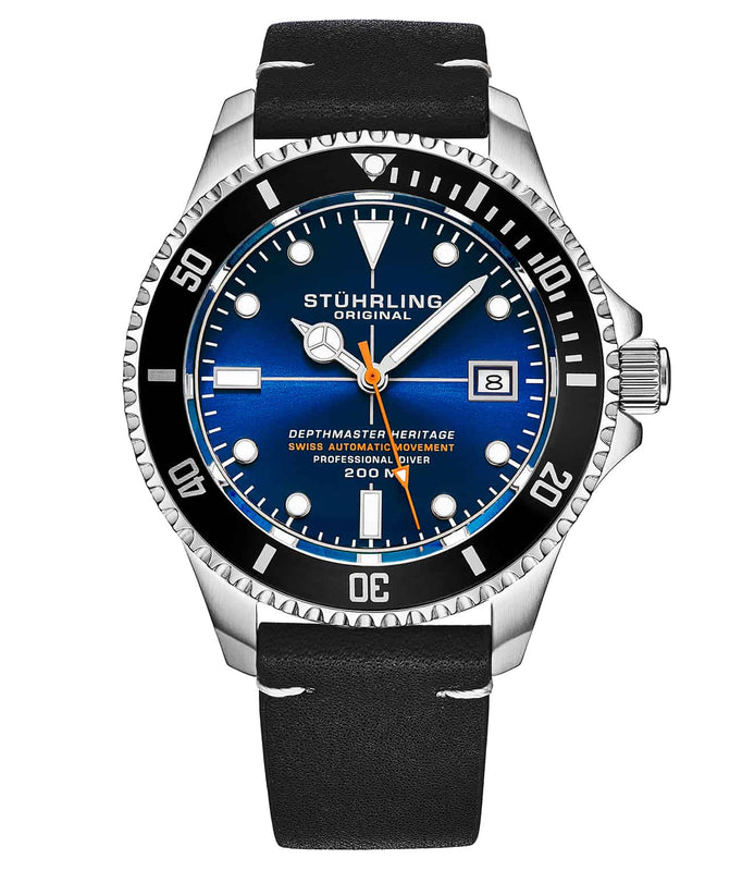 Swiss Automatic Depthmaster Heritage 883H 42mm Diver Black/Leather | Blue Dial