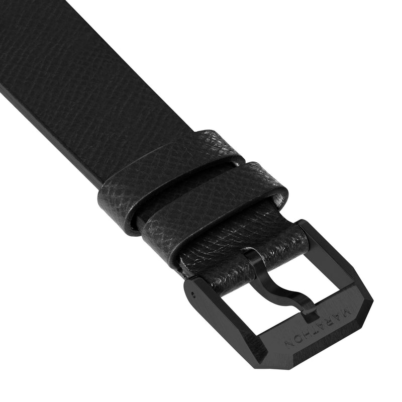 STRAP, 20mm, ITALIAN LEATHER, CROSS HATCH, IP BLACK BUCKLE, BLACK, XL ITALIAN LEATHER, CROSS HATCH