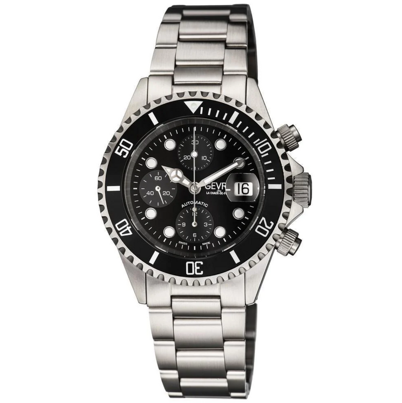 Wall Street Gevril Sellita SW500 Automatic Swiss Made Chronograph Ceramic Bezel Black | Black Dial