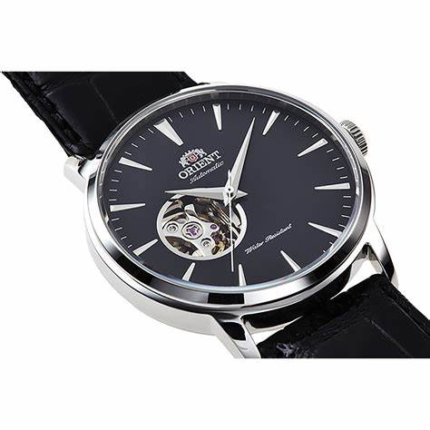Contemporary Automatic Leather Strap Watch | Black Dial