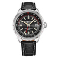 Global Voyager GMT 42mm World Timer Watch Black/Leather | Black Dial