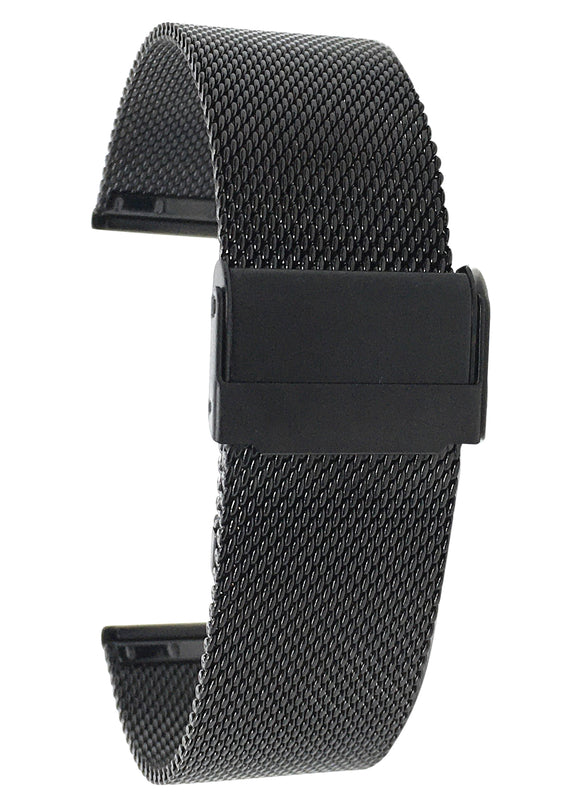 MXS12| Black 22mm Mens Stainless Steel Mesh Band, Adjustable Length Metal Watch Strap 22mm / Black |  Dial