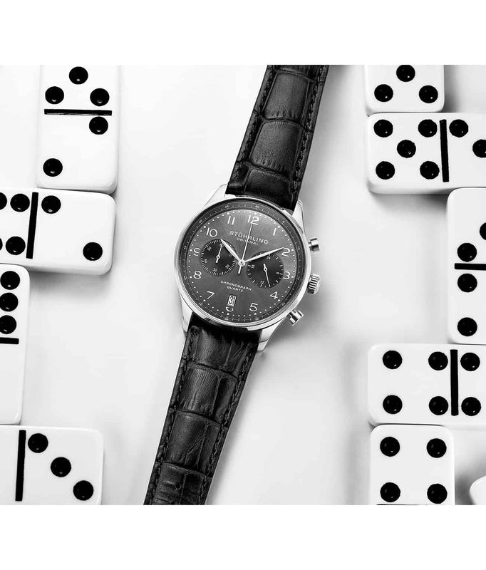 GR1-Q Quartz 42mm Chronograph Black/Leather | Gunmetal Dial