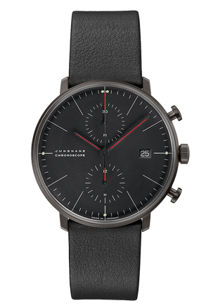 Max Bill Chronoscope Bauhaus Black Dial / Black Leather Strap Black Dial