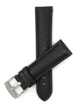 Bandini 22mm Extra long - Black Leather Watch Band - Buffalo Pattern - Padded 22mm Extra long / Black / Silver Buckle |  Dial