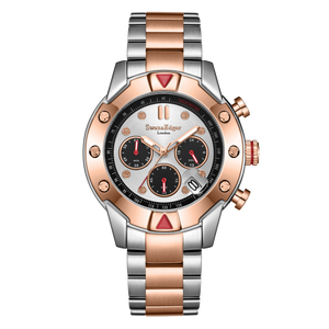 Mechanical Quartz Hybrid Silver Dial Two-Tone Bracelet Steel/Rose Gold Case Chronograph 45mm Silver Dial