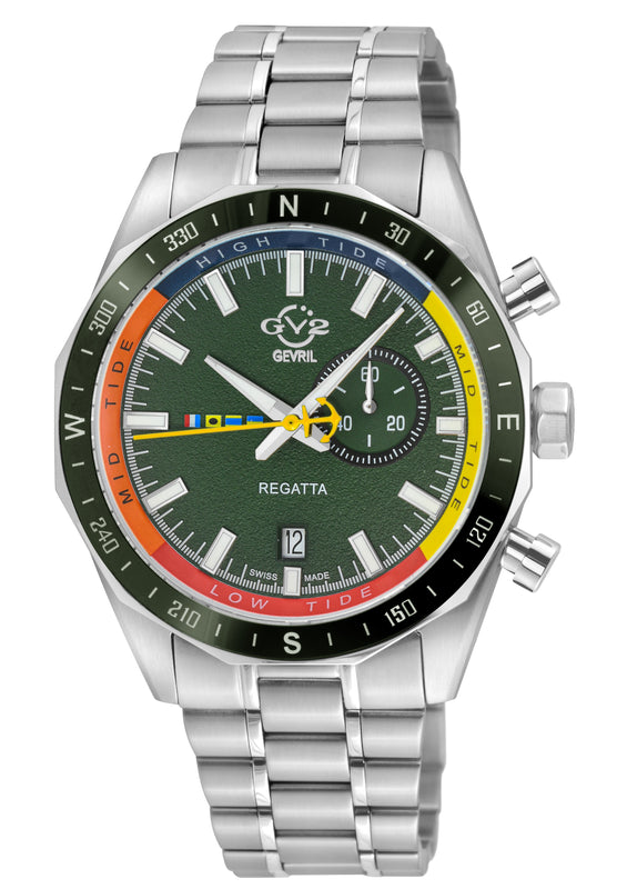 Regatta GV2 Swiss Quartz,Tide cycle indicator, Green dial, 316L Stainless Steel Bracelet | Green Dial