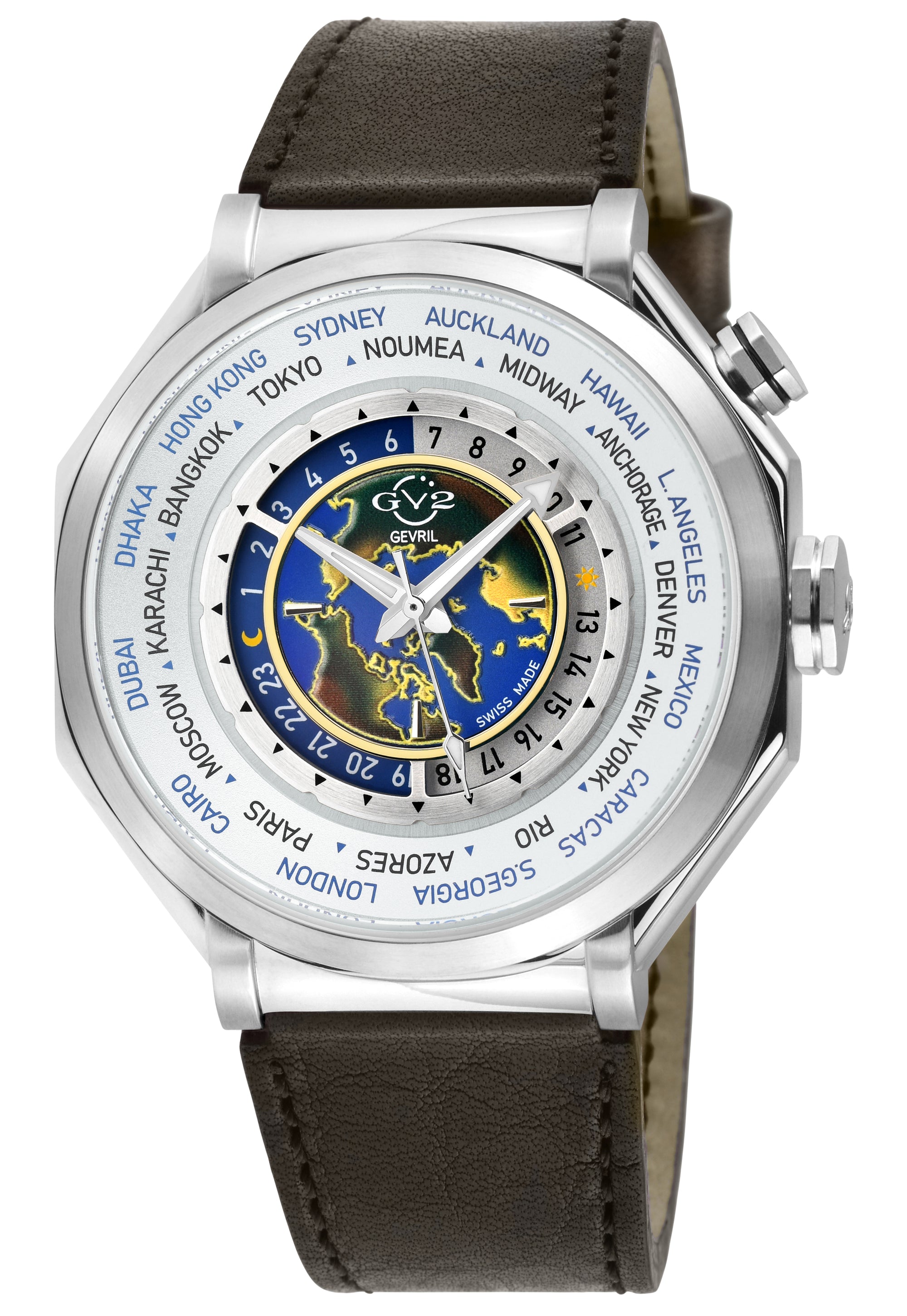 Marchese GV2 Men's Marchese IPYG Case, Silver Dial Watch, Brown Handmade  Italian Leather Strap | Silver Dial