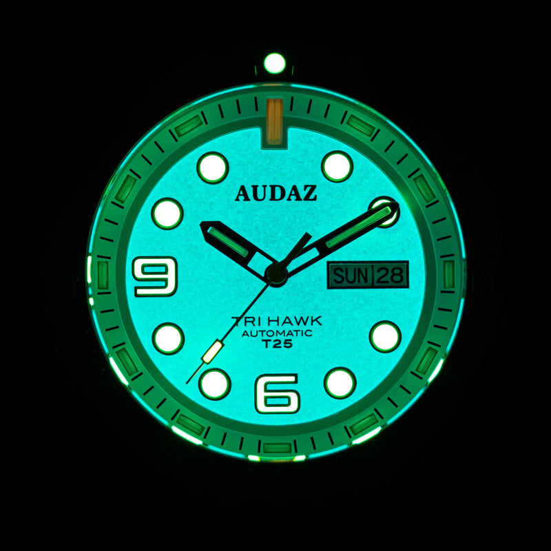 Tri-Hawk Tritium White with Luminous Glow White Dial