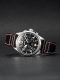 Spitfire Lock Chronograph Watch Black / Brown /  Leather | Black Dial