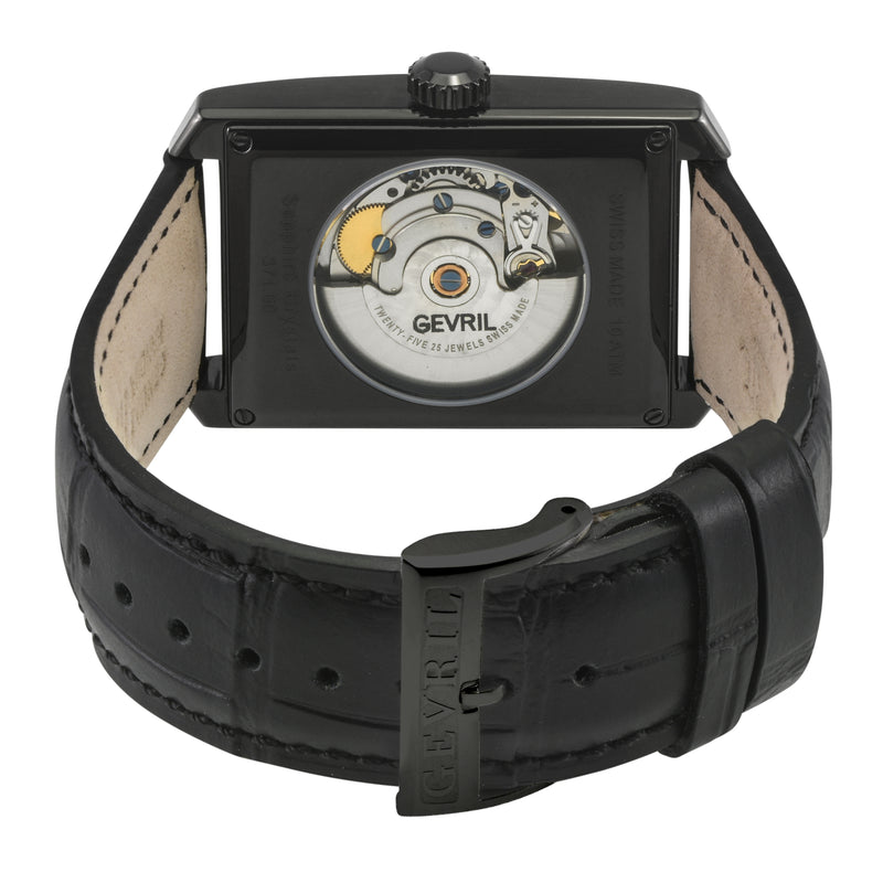 Manhattanhenge Gevril Swiss Made Automatic, Black Case, Black Dial, Black Italian Leather Strap | Black Dial
