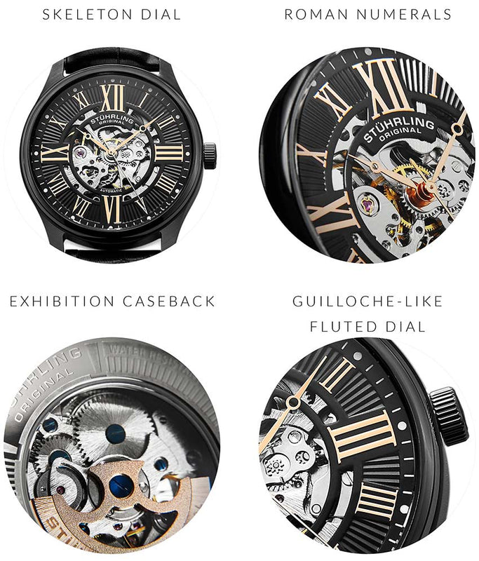 Atrium 3942 Automatic 42mm Skeleton Black/Leather | Black Dial