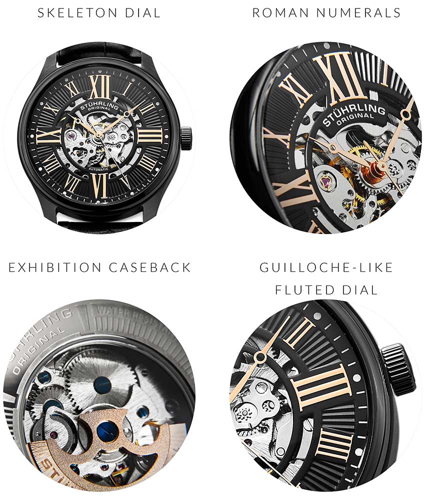 Atrium 3942 Automatic 42mm Skeleton Black/Leather | Black Dial