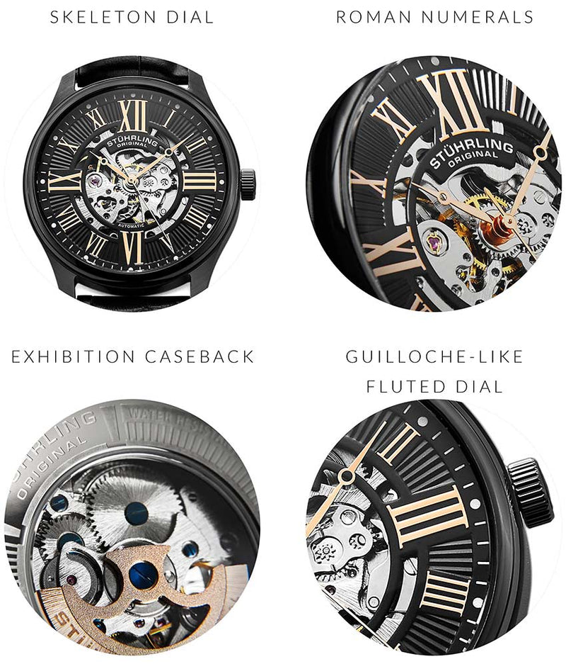 Atrium 3942 Automatic 42mm Skeleton Black/Leather | Black Dial