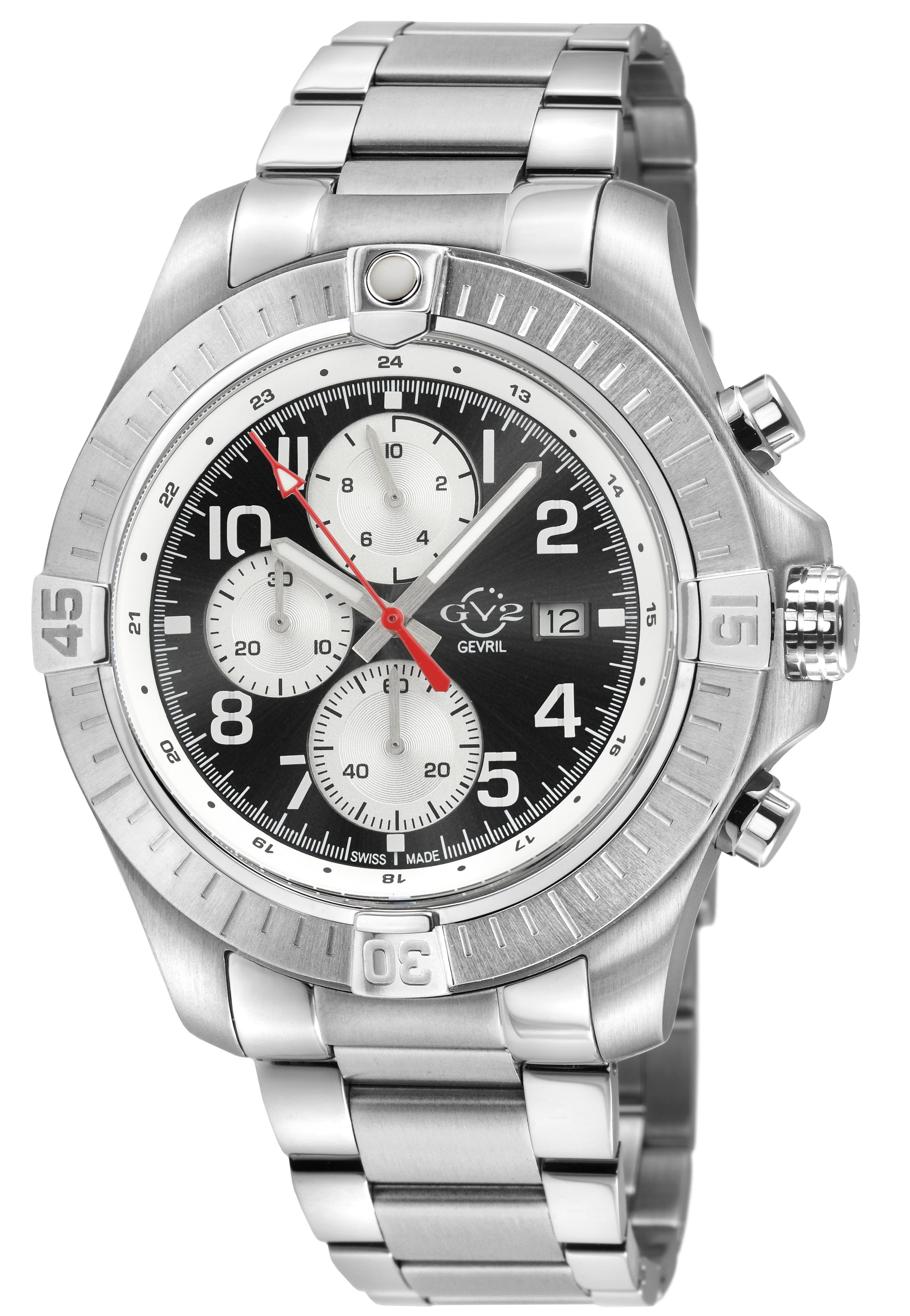T38 GV2 Swiss Quartz Chronograph, 316L Case, Black Enamel Dial, 316L Bracelet | Black Enamel Dial