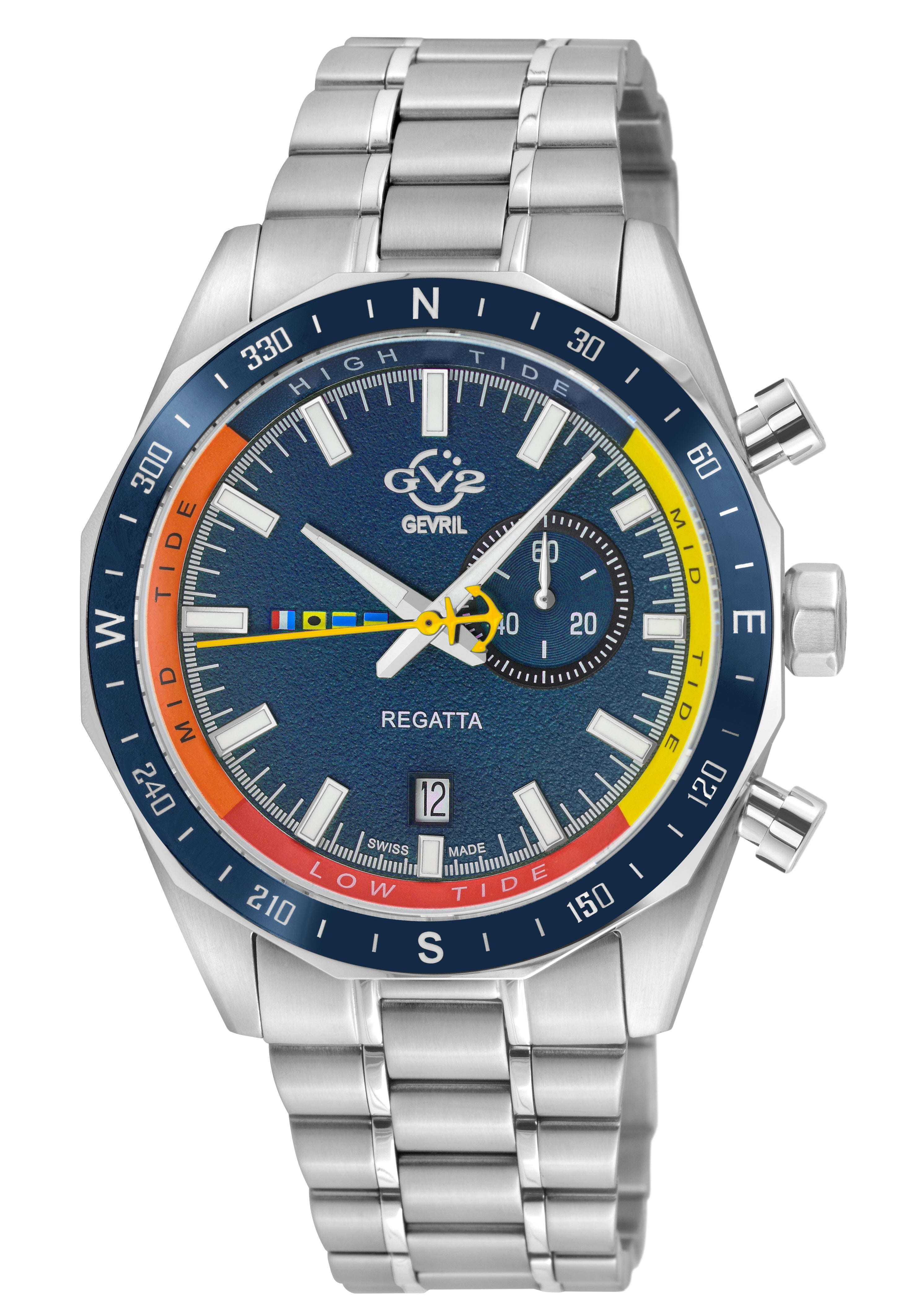 Regatta GV2 Swiss Quartz,Tide cycle indicator, Blue dial, 316L