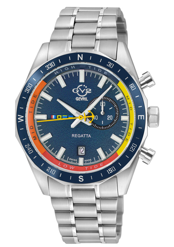 Regatta GV2 Swiss Quartz,Tide cycle indicator, Blue dial, 316L Stainless Steel Bracelet | Blue Dial
