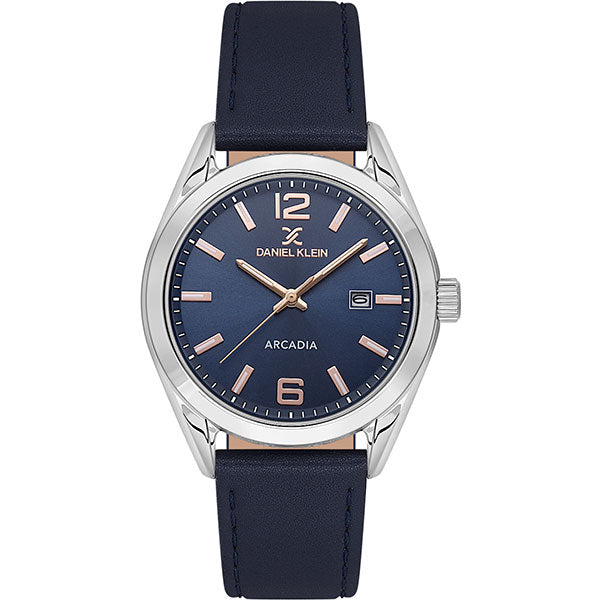 Arcadia ER - Date - Leather Strap - DK13692 Silver / Blue Dial | Blue Dial
