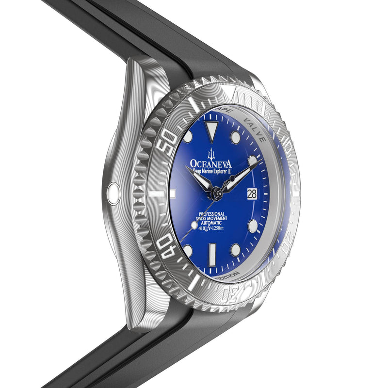 Damascus Swiss Automatic SW200 Deep Marine Explorer II Damascus/Blue Dial/Black Strap | Blue Dial
