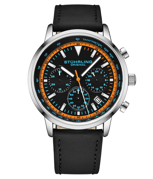 Monaco Black Dial / Black Leather Orange Blue | Black Dial
