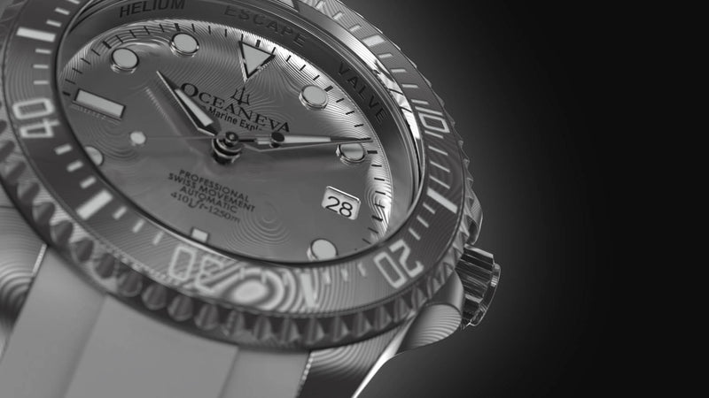 Damascus Swiss Automatic SW200 Deep Marine Explorer II Damascus/Silver Damascus Dial/White Strap | Silver Dial