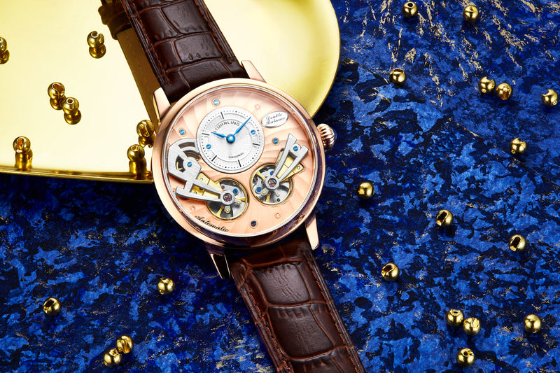 Legacy Rose Gold case/Leather strap/ Brass Dial | Semi-transparent Dial