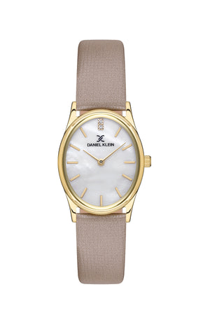 Petite Oval Womens Mother of Pearl Watch - DK13629 Gold / Beige Red Dial
