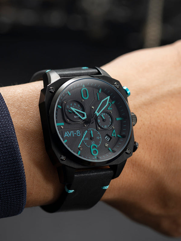 Hawker Hunter Retrograde Chronograph Black & Blue Dial / Leather | Black Dial