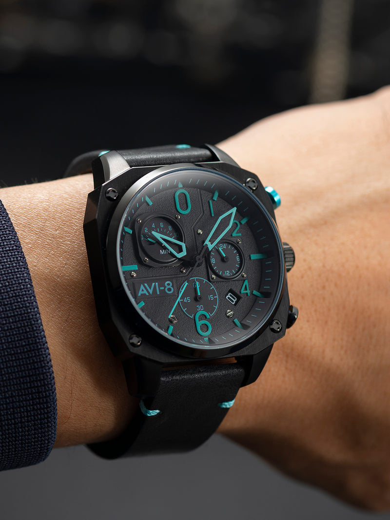 Hawker Hunter Retrograde Chronograph Black & Blue Dial / Leather | Black Dial
