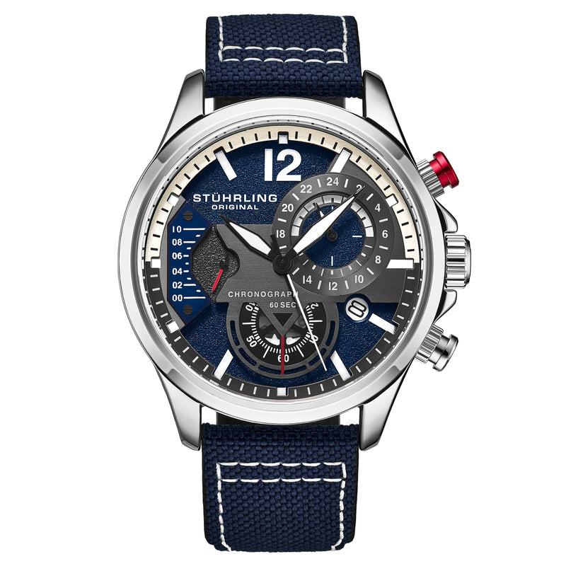 Cordura Quartz 45mm Aviator Blue/Leather | Blue Dial