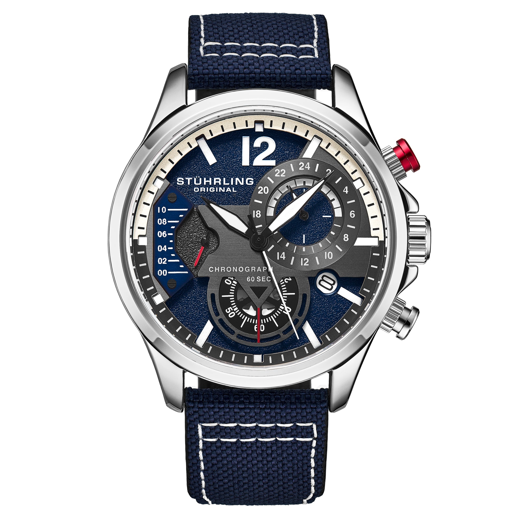 Cordura Quartz 45mm Aviator Blue/Leather | Blue Dial